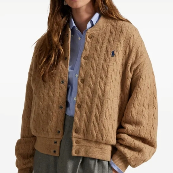 NWT Polo Ralph Lauren Cashmere Wool Cable Knit Sweater Bomber Jacket  XS - Picture 2 of 16
